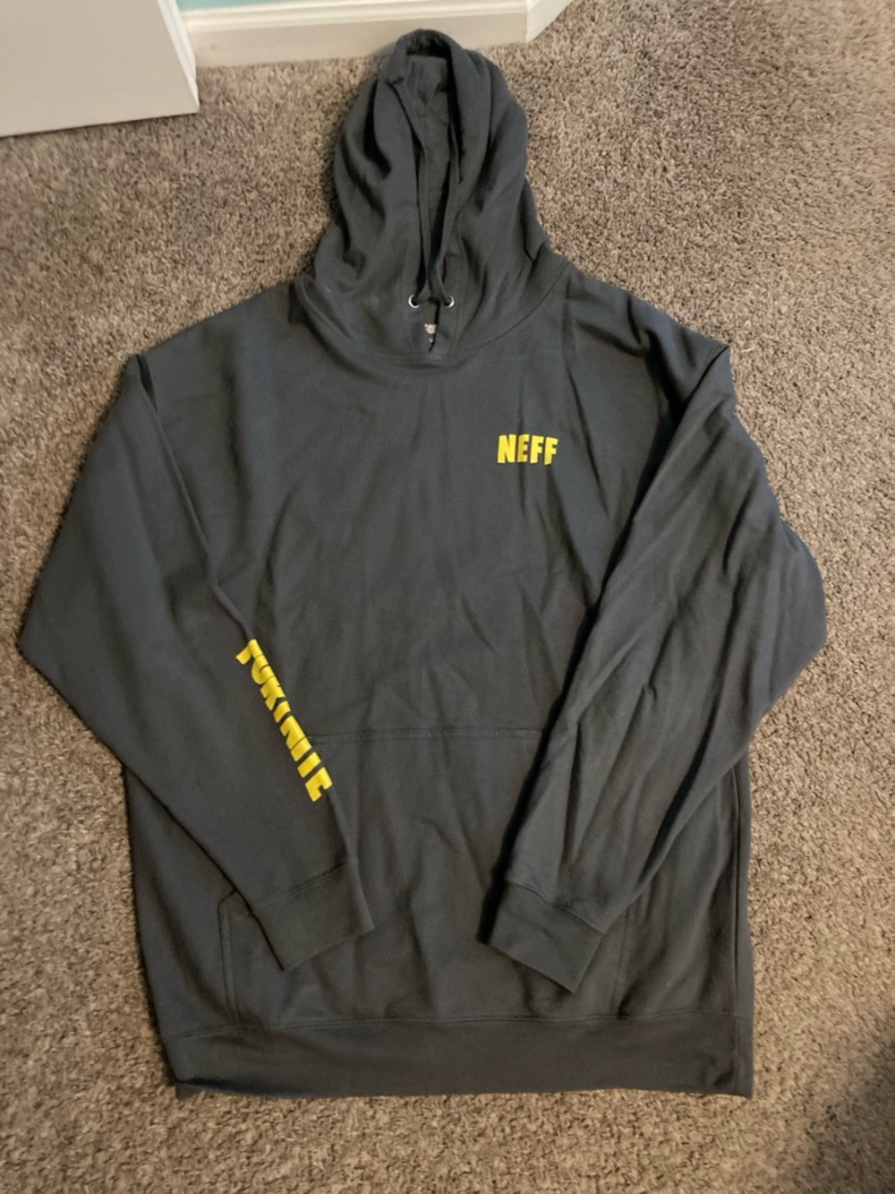 Neff Men's Black Hoodie fortnite  with Yellow Logo